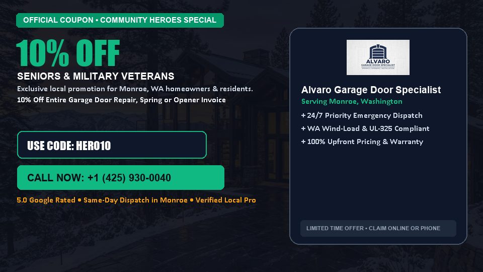 10% OFF Senior, Military & First Responder Discount in Monroe, WA - Alvaro Garage Door Specialist